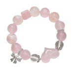 Natural Pink Quartz Heart Butterfly Bracelet with Love