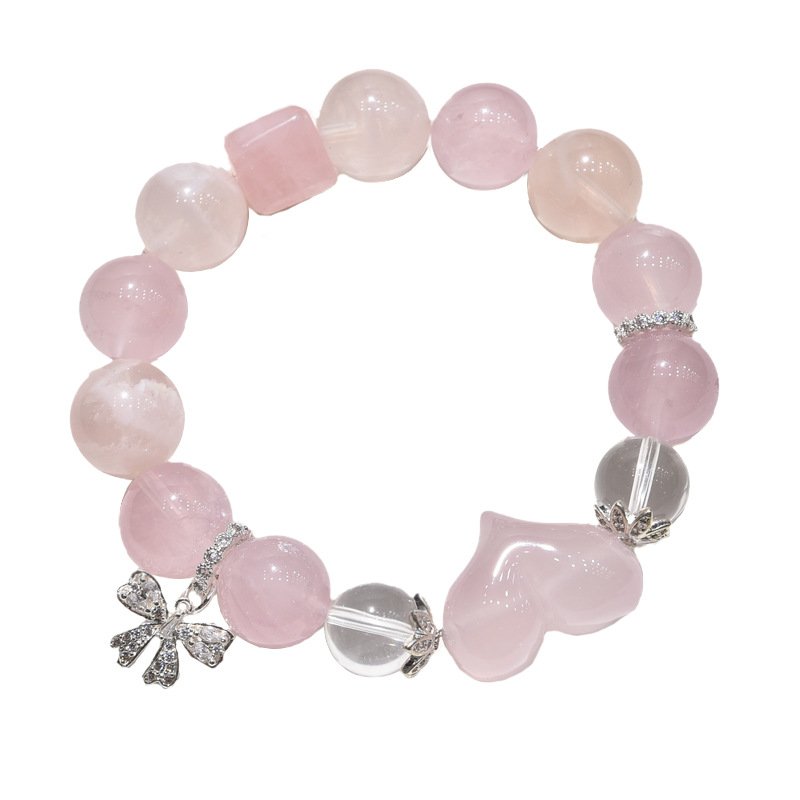 Natural Pink Quartz Heart Butterfly Bracelet with Love