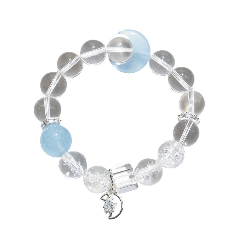 Natural White Aasai Crystal Bracelet with Aquamarine Stars and Moon
