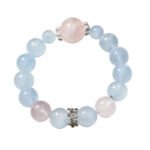 Natural Aquamarine Crystal Bracelet with Snowflake Ghost Beads – Elegant and Sweet