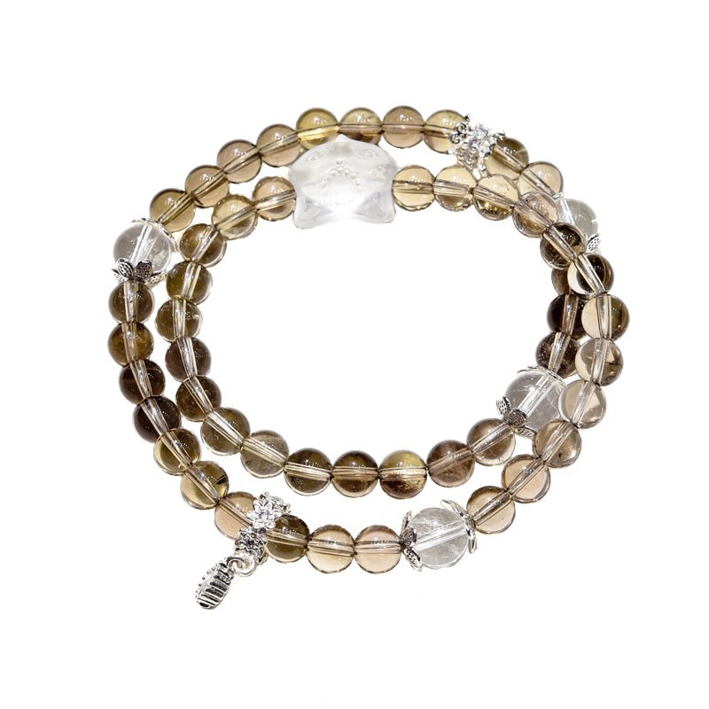 Copper Shunfa Multi-Wrap Natural Tea Crystal Bracelet with White Crystal Fox – Fresh Korean Style