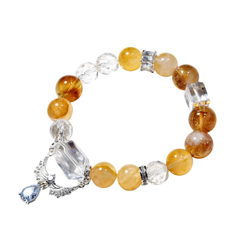 Natural Yellow Asai Bracelet: Angel Wings & Yellow Resin Flower with White Crystal