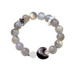 Gray Moonstone Bracelet with Silver Obsidian Crescent Design