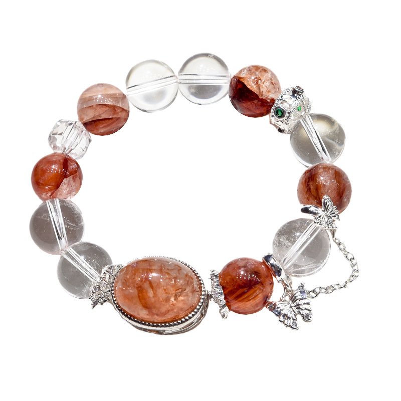 Red Gel Flower Crystal with Egg Surface Design Bracelet