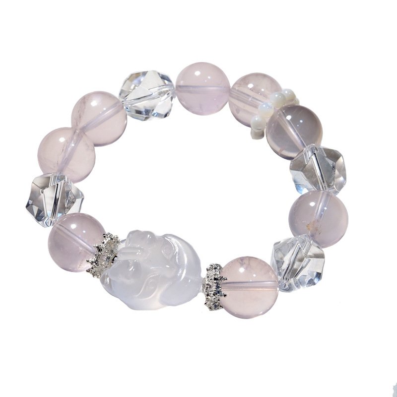 Natural Pink Quartz Fox Beaded Bracelet