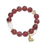 Natural Strawberry Quartz Bracelet with Star and Moon Accents