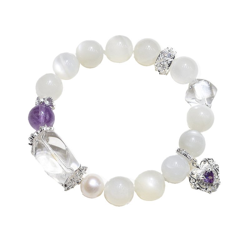 Natural White Moonstone & Quartz Bracelet