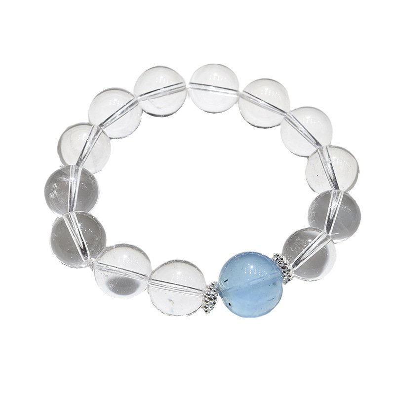 Natural White Crystal Bracelet with Aquamarine Top Beads