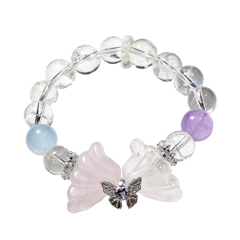 Natural White Ace Quartz and Rose Quartz Butterfly Wing Bracelet