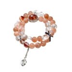 Sunstone Bracelet with Orange Moonstone and Flower Charm