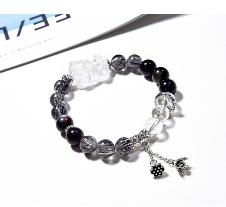 Black Rutilated Quartz Bracelet with Pixiu Pendant