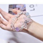 Natural White Ace Quartz and Rose Quartz Butterfly Wing Bracelet
