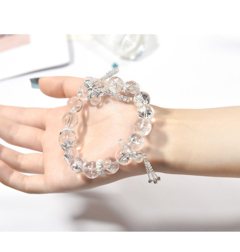 White Asai Crystal Bracelet with Butterfly Accent