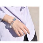 Natural White Crystal Bracelet with Aquamarine Top Beads
