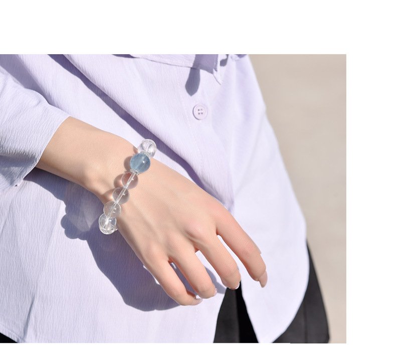 Natural White Crystal Bracelet with Aquamarine Top Beads