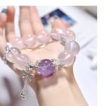 Natural Rose Quartz Bracelet with Bow Accents