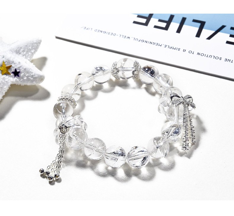 White Asai Crystal Bracelet with Butterfly Accent