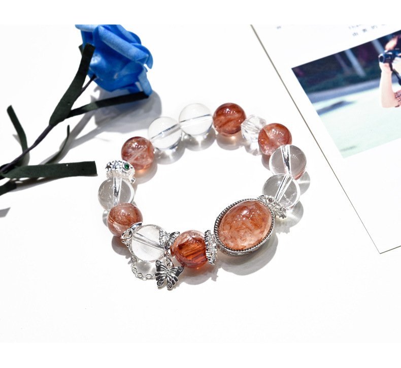 Red Gel Flower Crystal with Egg Surface Design Bracelet