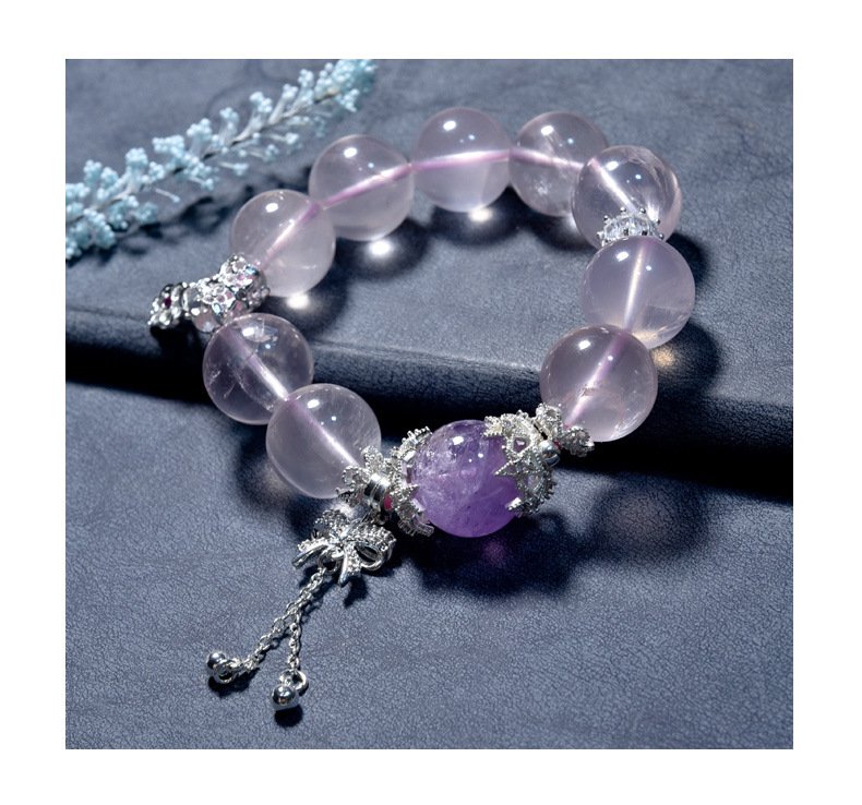 Natural Rose Quartz Bracelet with Bow Accents