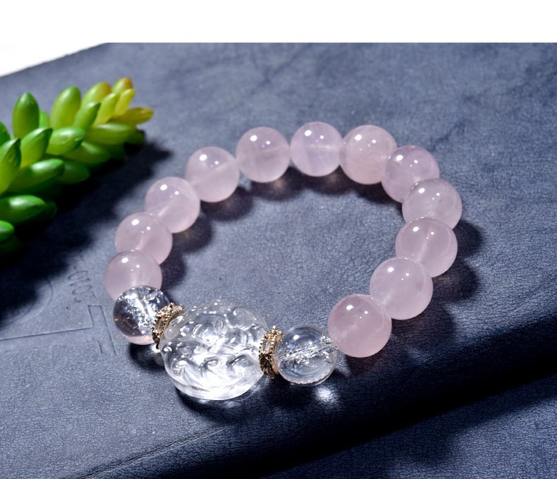 Natural Pink Quartz and White Quartz Fox Bracelet