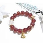 Natural Strawberry Quartz Bracelet with Star and Moon Accents
