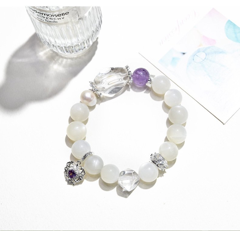 Natural White Moonstone & Quartz Bracelet
