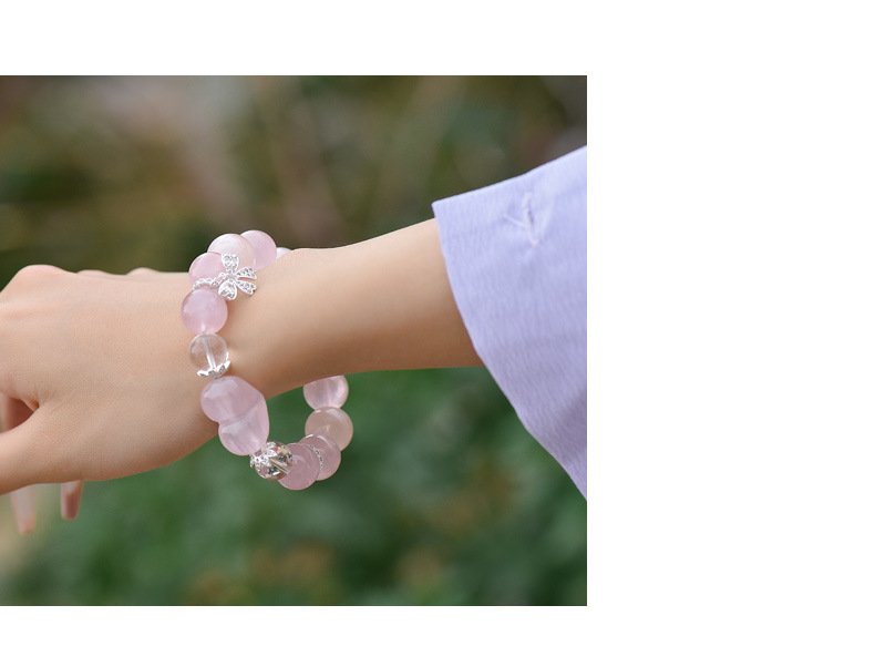 Natural Pink Quartz Heart Butterfly Bracelet with Love