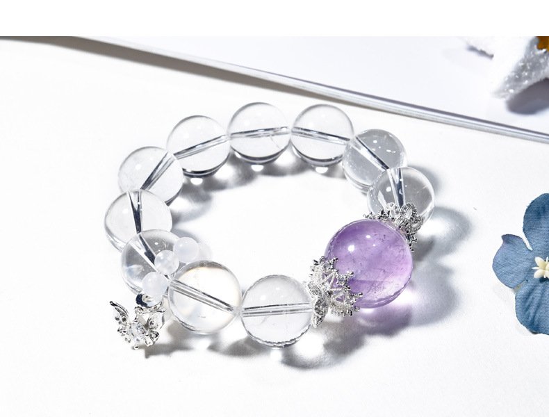 Natural White Quartz & Amethyst Bracelet