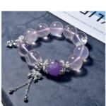 Natural Rose Quartz Bracelet with Bow Accents