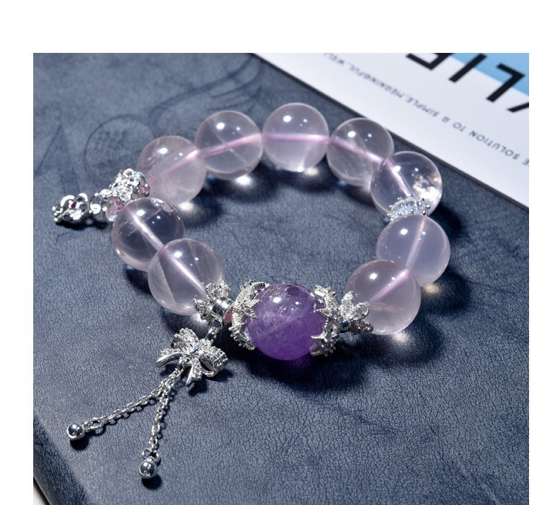 Natural Rose Quartz Bracelet with Bow Accents