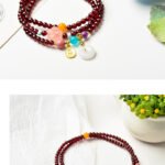 Triple Strand Garnet Crystal Bracelet with Rose Quartz